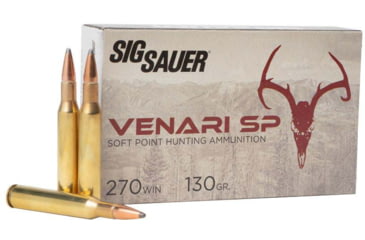 Image of SIG SAUER Venari .270 Winchester 130 Grain Soft Point Brass Cased Rifle Ammo, 20 Rounds, V270SP130-20