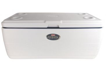 Image of Coleman Signature OffShore Pro Series 150 Quart Marine Cooler W/ DIviders, Dry Storage Tray , 5250, White / Blue, Holds 223 Cans 3000003694