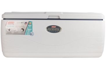 Image of Coleman Signature OffShore Pro Series 150 Quart Marine Cooler W/ DIviders, Dry Storage Tray , 5250, White / Blue, Holds 223 Cans 3000003694