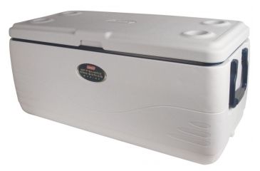 Image of Coleman Signature OffShore Pro Series 150 Quart Marine Cooler W/ DIviders, Dry Storage Tray , 5250, White / Blue, Holds 223 Cans 3000003694