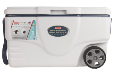 Image of Coleman Signature OffShore Pro Series 50 Quart Marine Wheeled Cooler, 6263, White / Blue, Holds 75 Cans 3000003700
