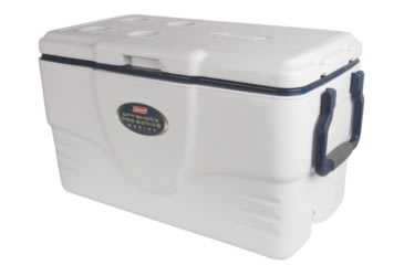 Image of Coleman Signature Offshore Pro Series 58 Quart Marine Cooler W/ Fish Ruler, 6273, White / Blue, Holds 75 Cans 3000003699