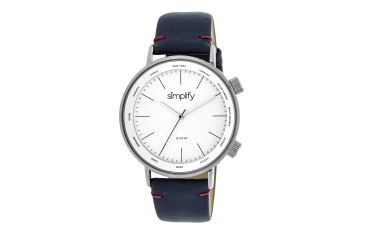 Image of Simplify The 3300 World Time Zone Leather Strap Watch, Navy/White, Standard SIM3302