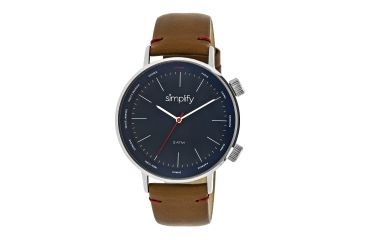 Image of Simplify The 3300 World Time Zone Leather Strap Watch, Brown/Navy, Standard SIM3303