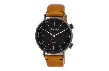 Image of Simplify The 3300 World Time Zone Leather Strap Watch, Orange/Black, Standard SIM3307