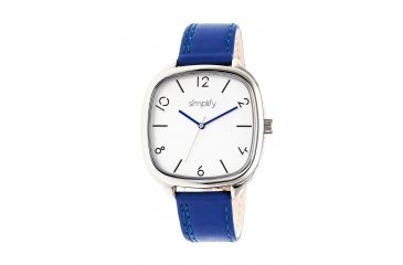 Image of Simplify The 3500 Leather Strap Watch, Blue/Silver, Standard SIM3503