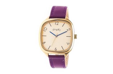Image of Simplify The 3500 Leather Strap Watch, Plum/Gold, Standard SIM3507