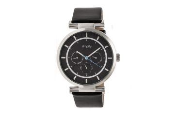 Image of Simplify The 4800 Leather-Band Watch w/Day/Date, Silver/Black/Black, Standard SIM4804