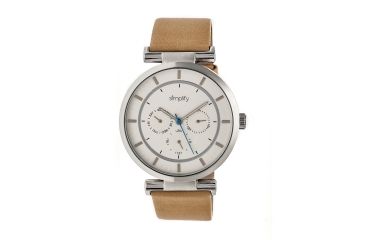 Image of Simplify The 4800 Leather-Band Watch w/Day/Date, Silver/Black/Khaki-Tan, Standard SIM4805