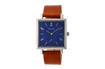 Image of Simplify The 5000 Leather-Band Watch, Navy/Brown SIM5004