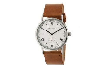 Image of Simplify The 5100 Leather-Band Watch, Silver/Camel SIM5105
