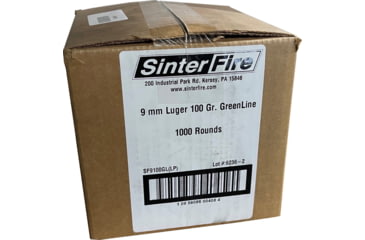 Image of Sinterfire Greenline 9mm Luger, 100 Grain, Brass Cased, Centerfire Pistol Ammo, 1000 Rounds, SF9100GLLP
