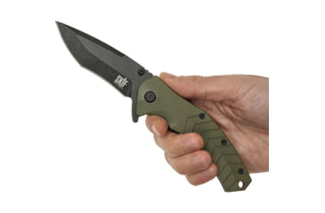 Image of SKIF Knives Griffin BSW Olive Folding Knife, 5in Closed, 3.75in Black Stonewash Finish 9Cr18MoV Blade, OD Green G10 Handle, 422SEBG