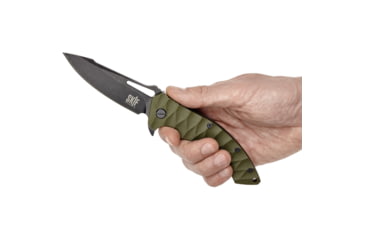Image of SKIF Knives Shark BSW Olive Folding Knife, 5in Closed, 3.75in Black Stonewash Finish 9Cr18MoV Blade, OD Green Sculpted G10 Handle, 421SEBG