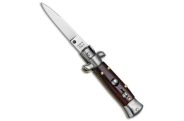 Image of SKM 4.5 Italian Mini Stiletto Automatic Folding Knife, 2.00in, Stainless Steel, Drop Point Blade, Wood, Brown Handle, Brown/Gray, 4.50 inch, BHQ-78288