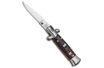 Image of SKM 4.5 Italian Mini Stiletto Automatic Folding Knife, 2.00in, Stainless Steel, Clip Point Blade, Wood, Brown Handle, Brown/Gray, 4.50 inch, BHQ-78287