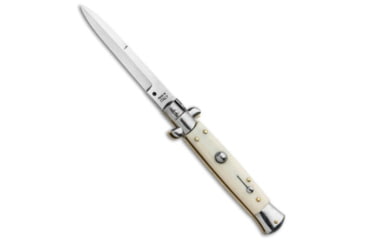 Image of Skm 9" Italian Stiletto Bayonet Automatic Knife Sim Ivory 3.8" Satin, White, Stainless Steel, adult, BHQ-74900