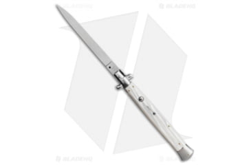 Image of SKM 13 Italian Stiletto Automatic Folding Knife, 5.75in, Stainless Steel, Spear Point Blade, Acrylic, White Handle, White/Steel, 13.00 inch, BHQ-50967