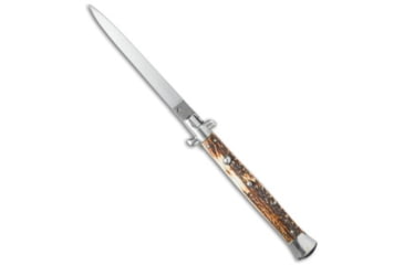 Image of Skm SKM 13" Italian Stiletto Automatic Knife Stag Horn 5.7" Satin Flat, Brown, Stainless Steel, adult, BHQ-30334