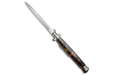 Image of SKM 13 Italian Stiletto Automatic Folding Knife, 5.75in, Stainless Steel, Bayonet Blade, Acrylic, Brown Handle, Brown/Steel, 13.00 inch, BHQ-51414