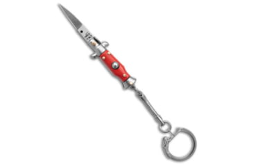 Image of SKM 2.75 Keychain Stiletto Automatic Folding Knife, 1.25in, Stainless Steel, Spear Point Blade, Acrylic, Red Handle, Red/Gray, 2.75 inch, BHQ-183371