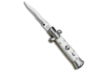 Image of Skm SKM 4.5" Italian Mini Stiletto Automatic Knife White Acrylic 2" Satin Kris, White, Stainless Steel, adult, BHQ-52385