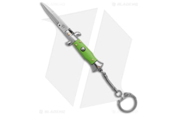 Image of SKM 4 Keychain Stiletto Automatic Folding Knife, 1.625in, Stainless Steel, Bayonet Blade, Acrylic, Green Handle, Green/Gray, 4.00 inch, BHQ-183374