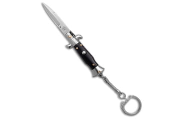 Image of SKM 4 Keychain Stiletto Automatic Folding Knife, 1.625in, Stainless Steel, Bayonet Blade, Acrylic, Black Handle, Black/Gray, 4.00 inch, BHQ-183372