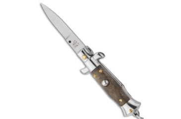 Image of SKM 4 Keychain Stiletto Automatic Folding Knife, 1.625in, Stainless Steel, Clip Point Blade, Polymer, Wood Handle, Wood/Steel, 4.00 inch, BHQ-51032