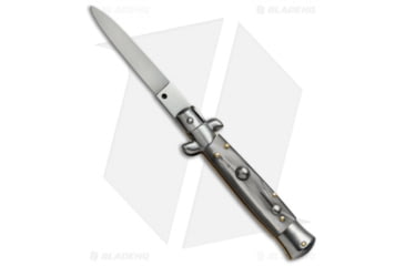 Image of SKM 7 Italian Stiletto Automatic Folding Knife, 3.00in, Stainless Steel, Spear Point Blade, Acrylic, Gray Handle, Gray/Gray, 7.00 inch, BHQ-51139