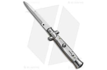 Image of SKM 7 Italian Stiletto Automatic Folding Knife, 3.00in, Stainless Steel, Bayonet Blade, Acrylic, White Handle, White/Gray, 7.00 inch, BHQ-51143