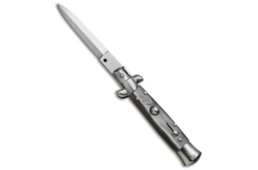 Image of SKM 7 Italian Stiletto Automatic Folding Knife, 3.00in, Stainless Steel, Dagger Blade, Acrylic, Gray Handle, Gray/Gray, 7.00 inch, BHQ-51118