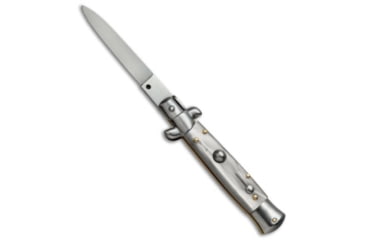 Image of SKM 7 Italian Stiletto Automatic Folding Knife, 3.00in, Stainless Steel, Spear Point Blade, Acrylic, White Handle, White/Gray, 7.00 inch, BHQ-51017