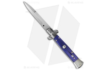 Image of SKM 8 Italian Stiletto Automatic Folding Knife, 3.375in, Stainless Steel, Bayonet Blade, Acrylic, Blue Handle, Blue/Gray, 7.75 inch, BHQ-51016