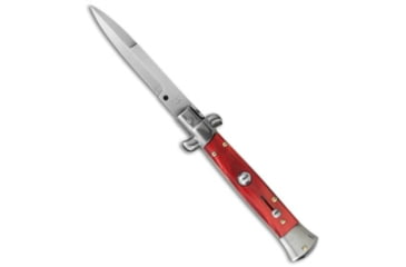 Image of SKM 8 Italian Stiletto Automatic Folding Knife, 3.375in, Stainless Steel, Bayonet Blade, Acrylic, Red Handle, Red/Gray, 7.75 inch, BHQ-51133