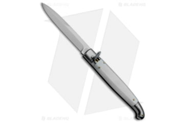 Image of SKM 9.5 Fancy Automatic Folding Knife, 4.125in, Stainless Steel, Bayonet Blade, Acrylic, White Handle, White/Gray, 9.50 inch, BHQ-51598