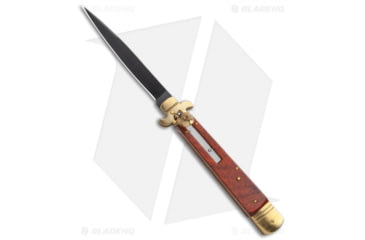 Image of SKM 9.75 Slimline Automatic Folding Knife, 4.25in, Stainless Steel, Spear Point Blade, Rosewood, Wood Handle, Wood/Black, 9.75 inch, BHQ-112598