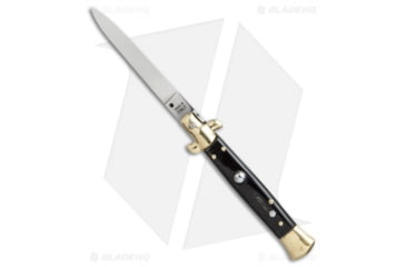 Image of SKM 9 Italian Stiletto Automatic Folding Knife, 3.875in, Stainless Steel, Spear Point Blade, Dark Horn, Black Handle, Black/Steel, 8.875 inch, BHQ-51007
