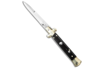 Image of Skm SKM 9&quot; Italian Stiletto Automatic Knife Brass/Dark Wood 3.8&quot; Satin Bayonet, Wood, Stainless Steel, adult, BHQ-51076