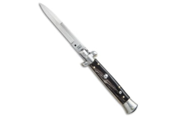 Image of Skm SKM 9" Italian Stiletto Automatic Knife Dark Horn 4" Satin Bayonet, Black, Stainless Steel, adult, BHQ-51013