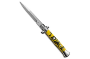 Image of Skm SKM 9&quot; Italian Stiletto Automatic Knife Killer Bee Acrylic 4&quot; Satin Bayonet, Yellow, Stainless Steel, adult, BHQ-51134