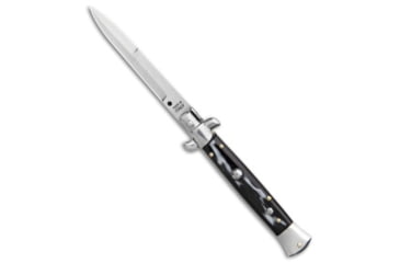 Image of SKM 9 Italian Stiletto Automatic Folding Knife, 3.875in, Stainless Steel, Bayonet Blade, Acrylic, Black Handle, Standard, Black/Steel, 8.875 inch, BHQ-51160