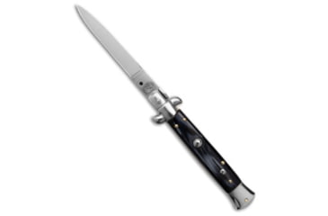 Image of Skm SKM 9" Italian Stiletto Automatic Knife Sim Dark Horn Polish, Black, Stainless Steel, adult, BHQ-183088