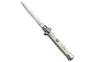 Image of Skm SKM 9&quot; Italian Stiletto Automatic Knife Sim Ivory 3.8&quot; Satin Bayonet, White, Stainless Steel, adult, BHQ-51169