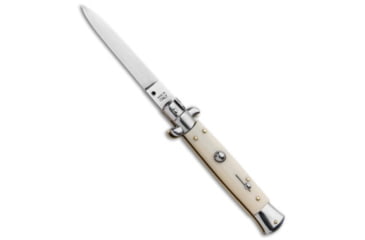 Image of SKM 9 Italian Stiletto Automatic Folding Knife, 3.875in, Stainless Steel, Spear Point Blade, Acrylic, White Handle, White/Steel, 8.875 inch, BHQ-92043
