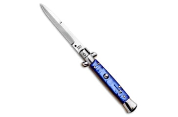 Image of Skm SKM 9" Italian Stiletto Bayonet Automatic Knife Blue Acrylic 4" Satin, Blue, Stainless Steel, adult, BHQ-95295