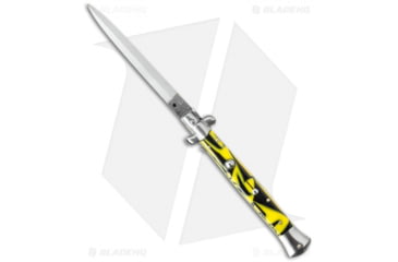 Image of SKM AB 11 Italian Stiletto Automatic Folding Knife, 5.00in, Stainless Steel, Dagger Blade, Polymer, Yellow Handle, Killer Bee, Yellow/Steel, 11.00 inch, BHQ-51074