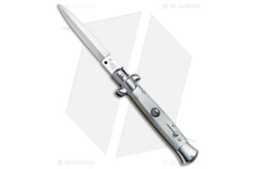 Image of SKM AB 11 Italian Stiletto Automatic Folding Knife, 5.00in, Stainless Steel, Dagger Blade, Acrylic, Gray Handle, Pearlex, Gray/Steel, 11.00 inch, BHQ-51095