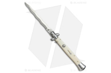 Image of SKM AB 11 Italian Stiletto Automatic Folding Knife, 5.00in, Stainless Steel, Kriss Blade, Acrylic, White Handle, Kriss, White/Steel, 11.00 inch, BHQ-51105