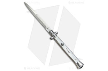 Image of SKM AB 11 Italian Stiletto Automatic Folding Knife, 5.00in, Stainless Steel, Bayonet Blade, Acrylic, Gray Handle, Pearlex, Gray/Steel, 11.00 inch, BHQ-51110